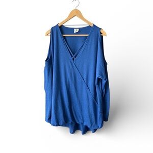 DC Jeans Blue Peekaboo Shoulder Criss Cross V-Neck Shirt Size XL Festival Casual